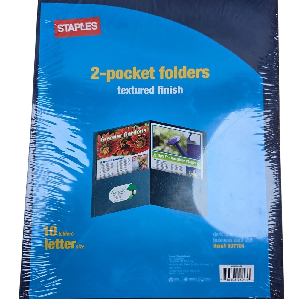 Staples Brand #907701 2-pocket Folders Textured Finish Business Card Slot 11x9